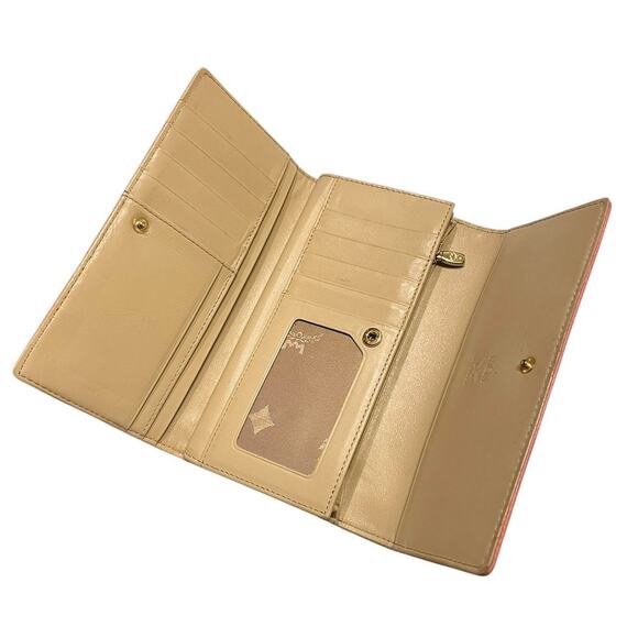 Authentic VTG MCM Monogram Visetos Lizard Continental Trifold Wallet Pink/Beige - Picture 4 of 8